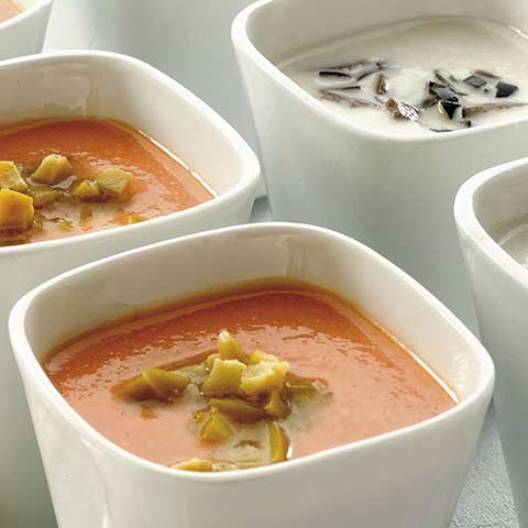 ALMOND GARLIC SOUP AND GAZPACHO WITH OLIVES FROM SPAIN