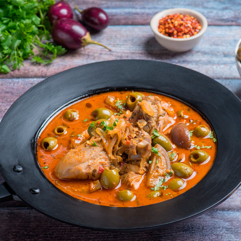 CHICKEN, OLIVES AND AUBERGINE STEW