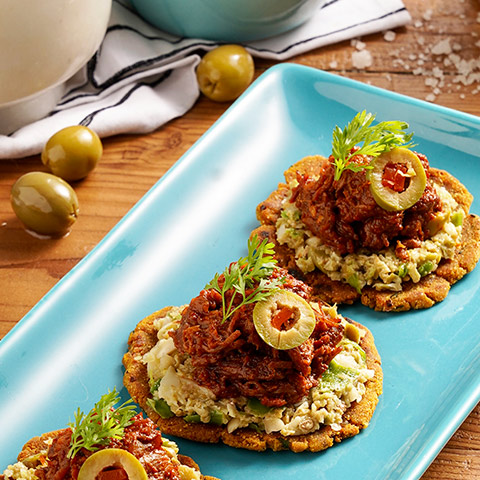 GREEN OLIVE THECHA WITH JERK MUTTON BRUSCHETTA