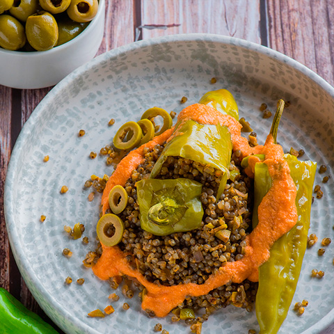STUFFED CAPSICUM WITH RICE/BAJRA AND OLIVE