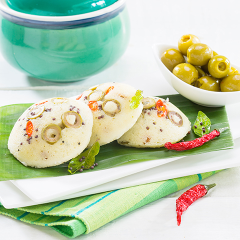 RAVA MASALA IDLI WITH OLIVES FROM SPAIN